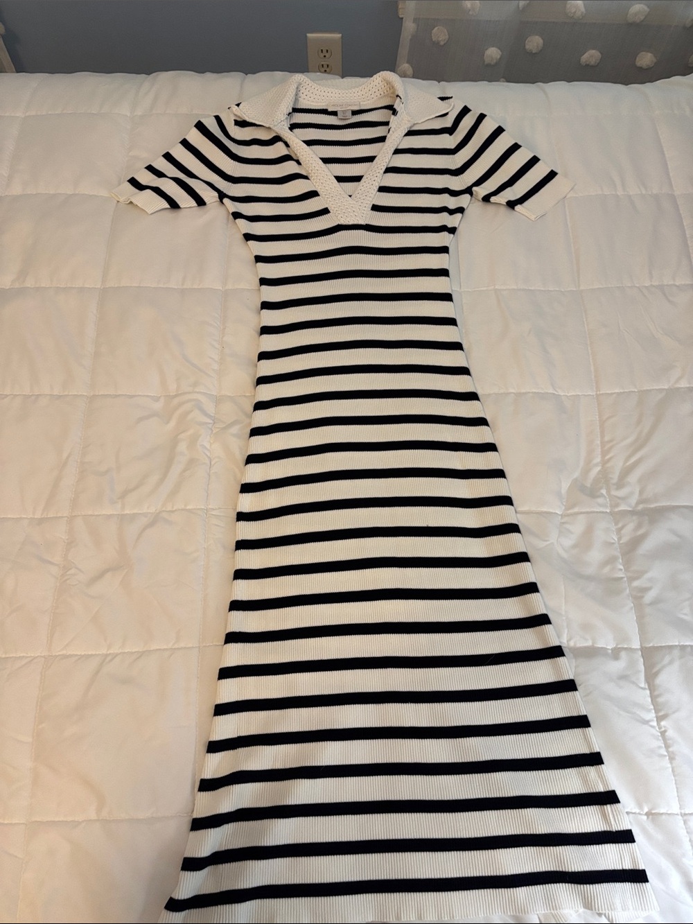 Caroline Constas White and navy Striped Maxi Polo Dress
